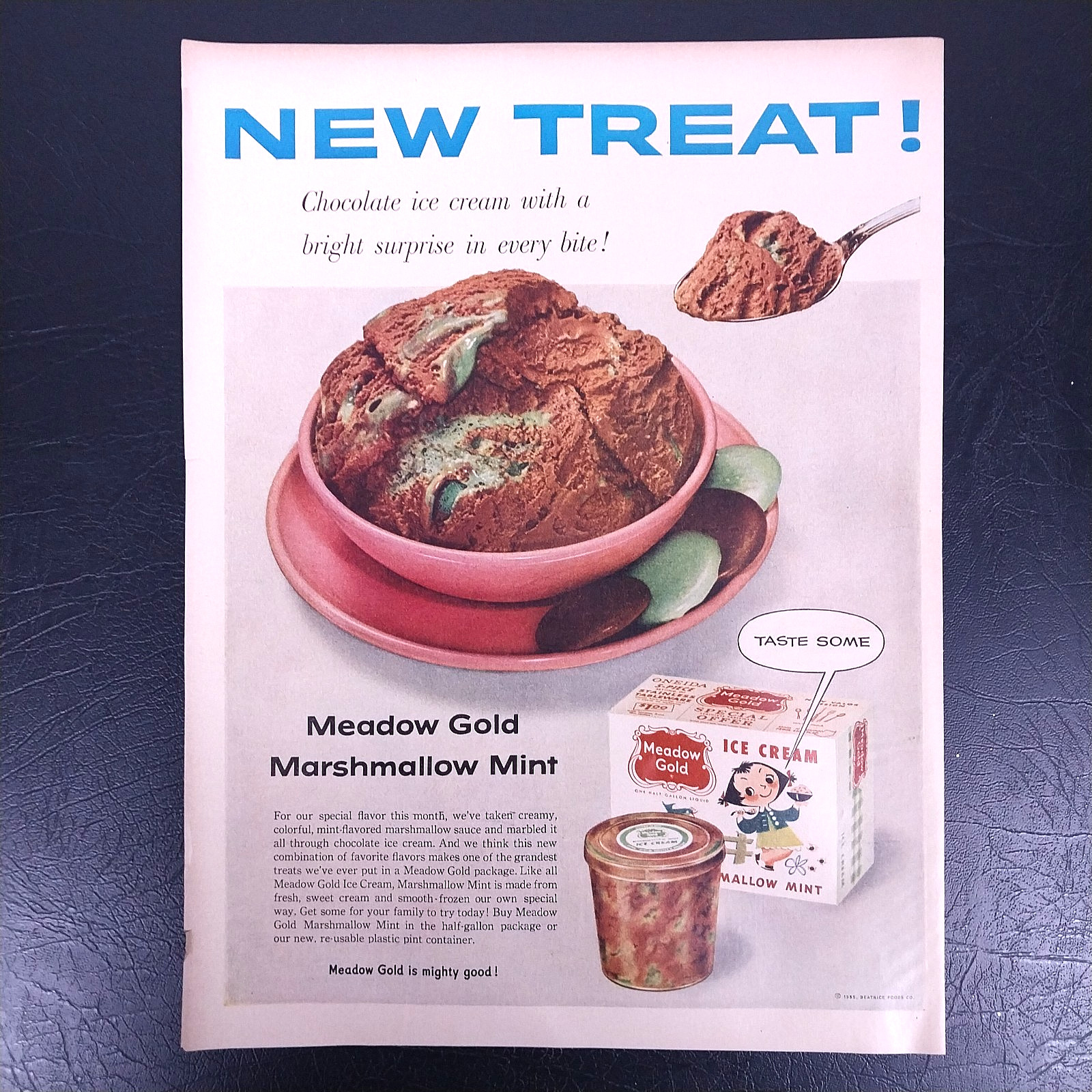 1955 Meadow Gold Ice Cream Marshmallow Mint Vintage Print Ad – Original Page