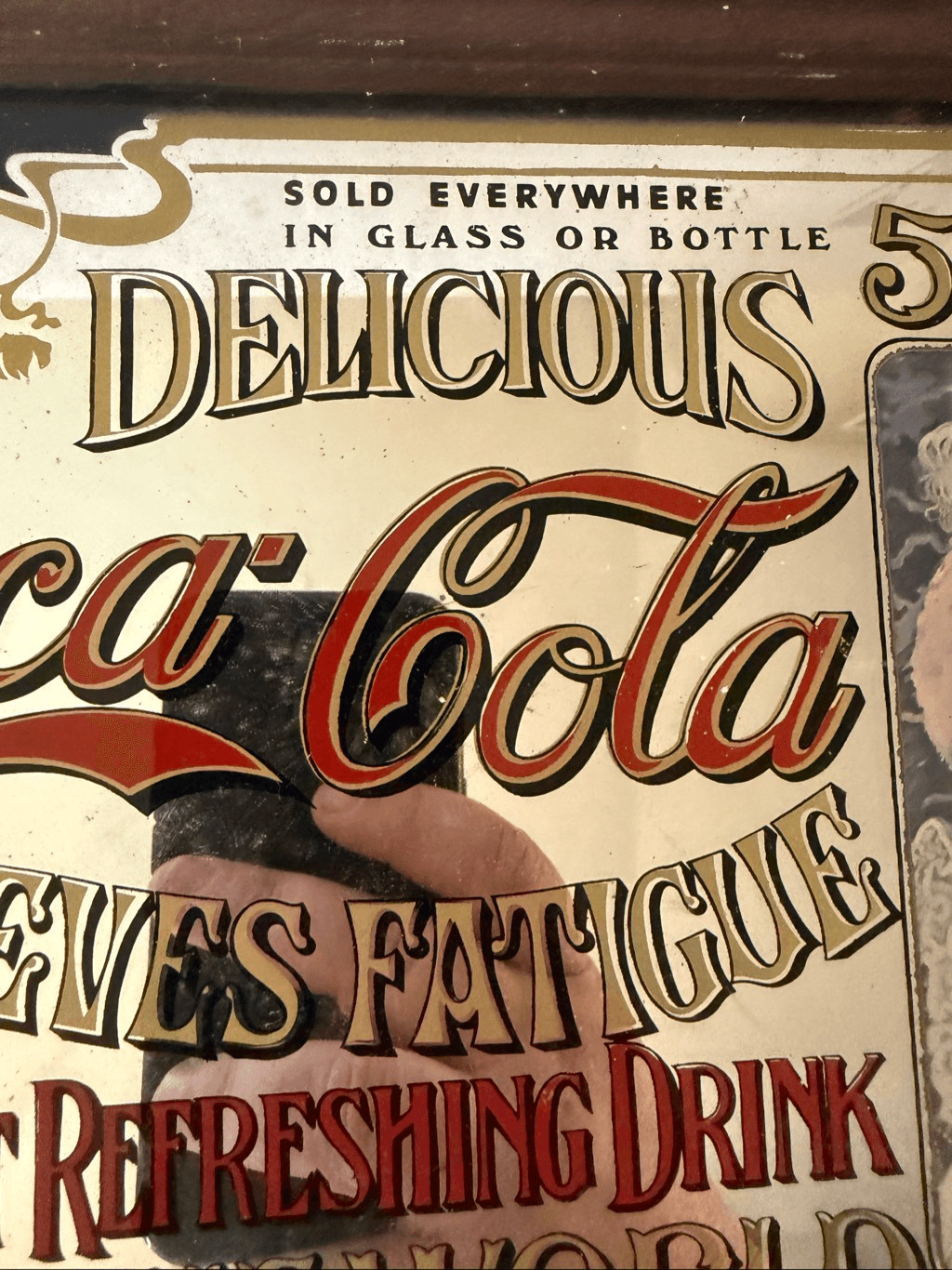 Vintage Coca Cola Wooden Frame Advertising Bar Mirror Brown Multi 13″ X 9 1/4″
