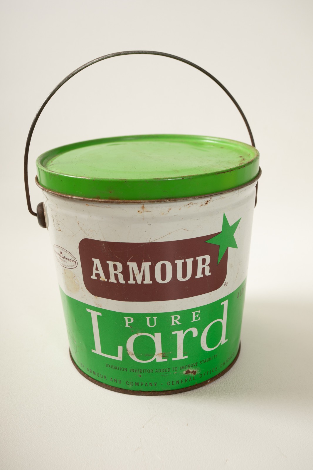 Armour Pure Lard Tin Pail (M3R/JSF6) Green Brown Can 4 lbs Bale Vintage