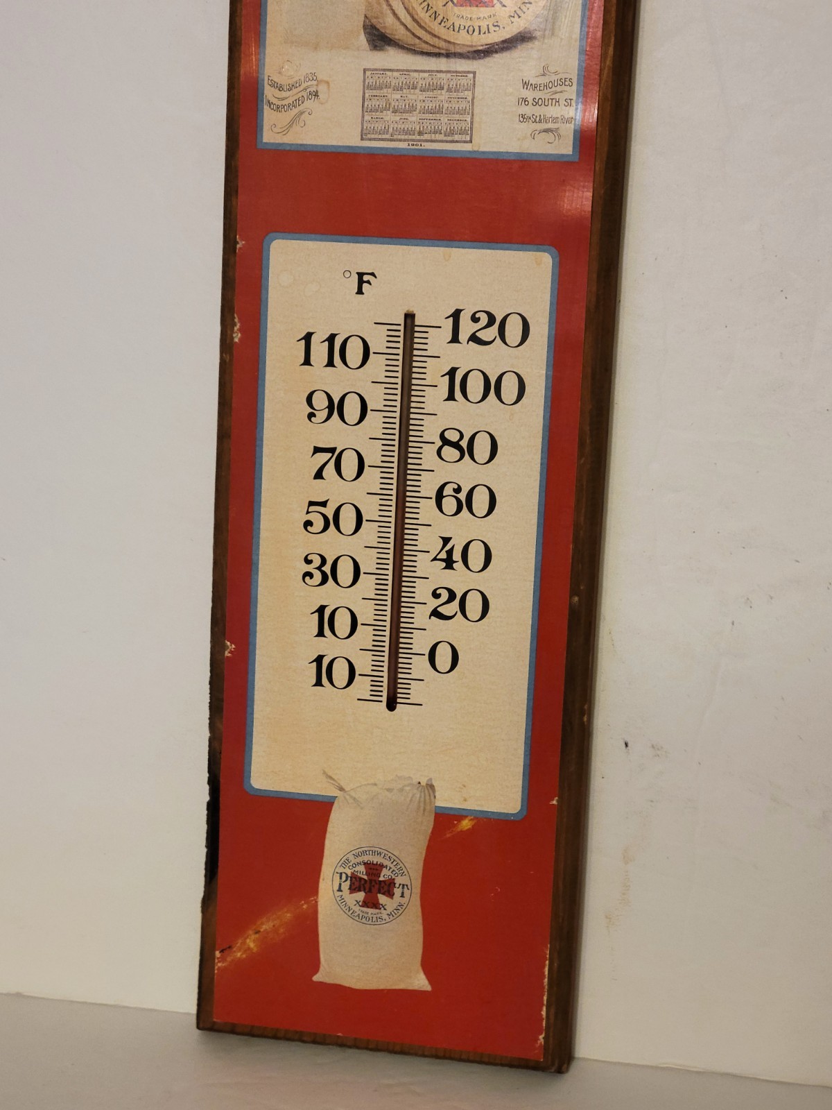 N.T. Swezey’s & Son Flour 18″ Metal 1901 Calendar Advertising Thermometer