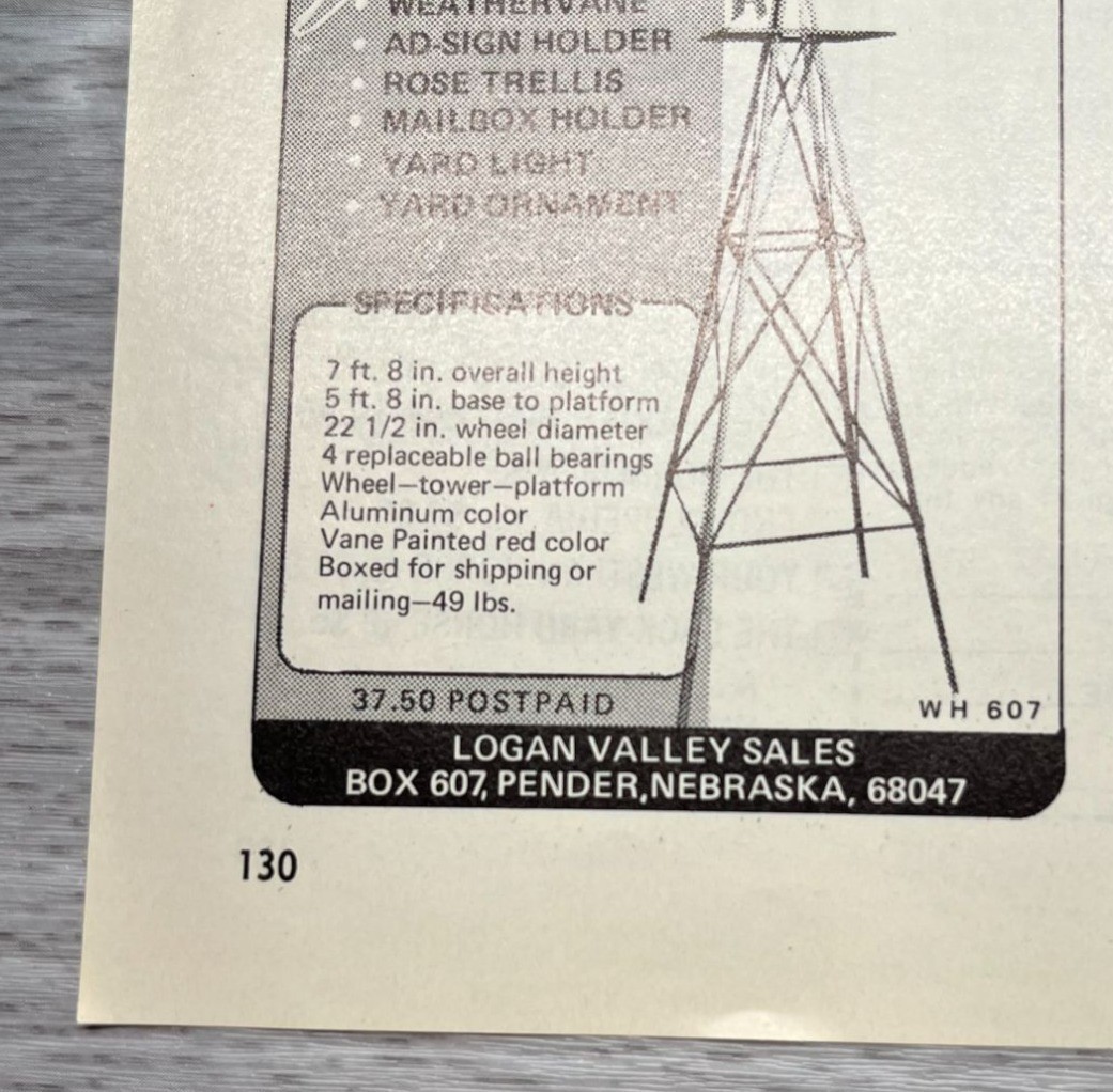 Logan Valley Sales Vintage Print Ad 1970s Windmill Weathervane Pender NE