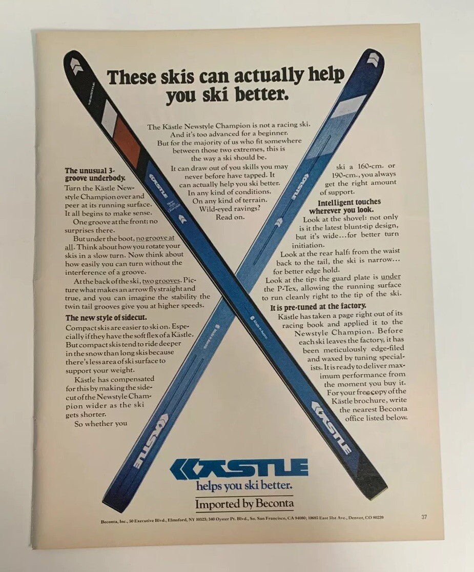 1976 Kastle Imported By Beconta Print Ad Newstyle Champion 160 cm 190 cm