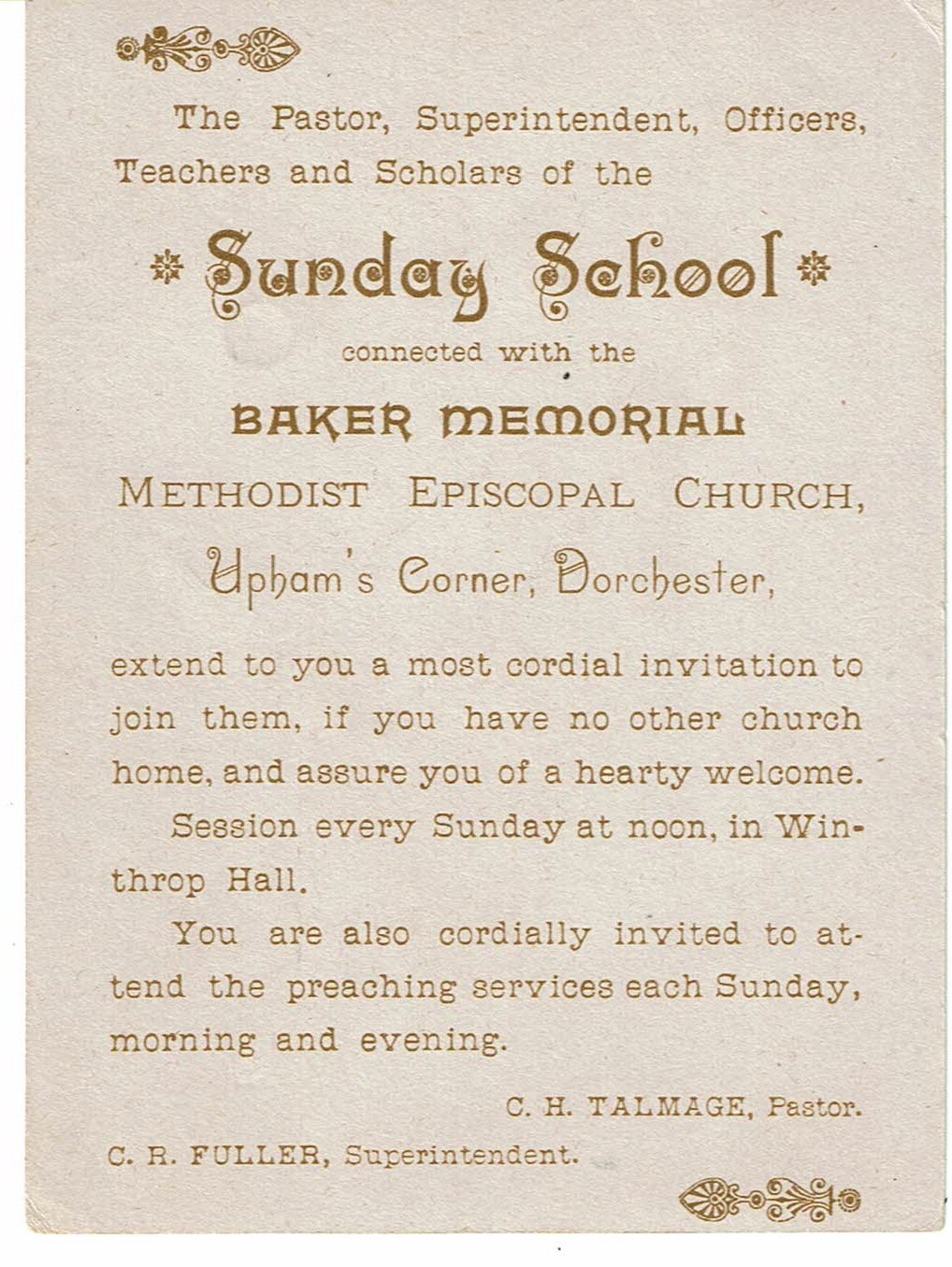 Swans on pond Sunday School Memorial Methodist church Victorian trade card