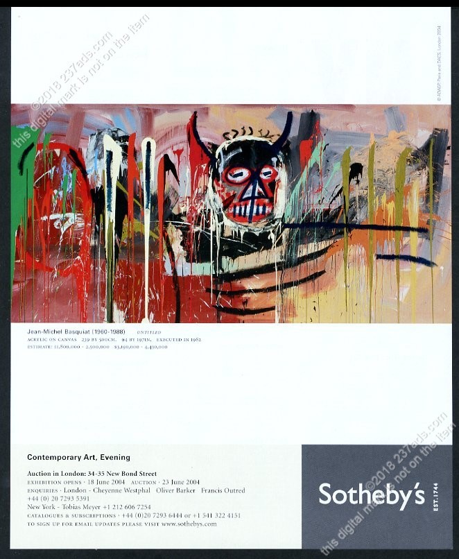 2004 Jean-Michel Basquiat black devil painting Sotheby’s vintage print ad