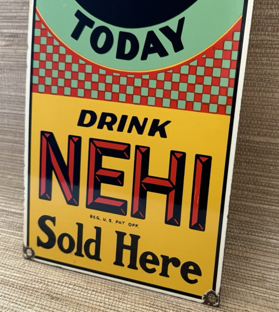 VINTAGE NEHI SODA PORCELAIN SIGN SALES SERVICE GAS OIL COCA POP EYE OLIVE OYL