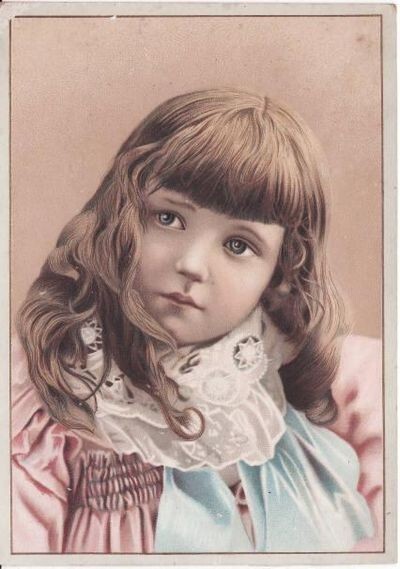 Lot of Two Victorian Era Lithographic Images of Little Girls in Pink Dresses