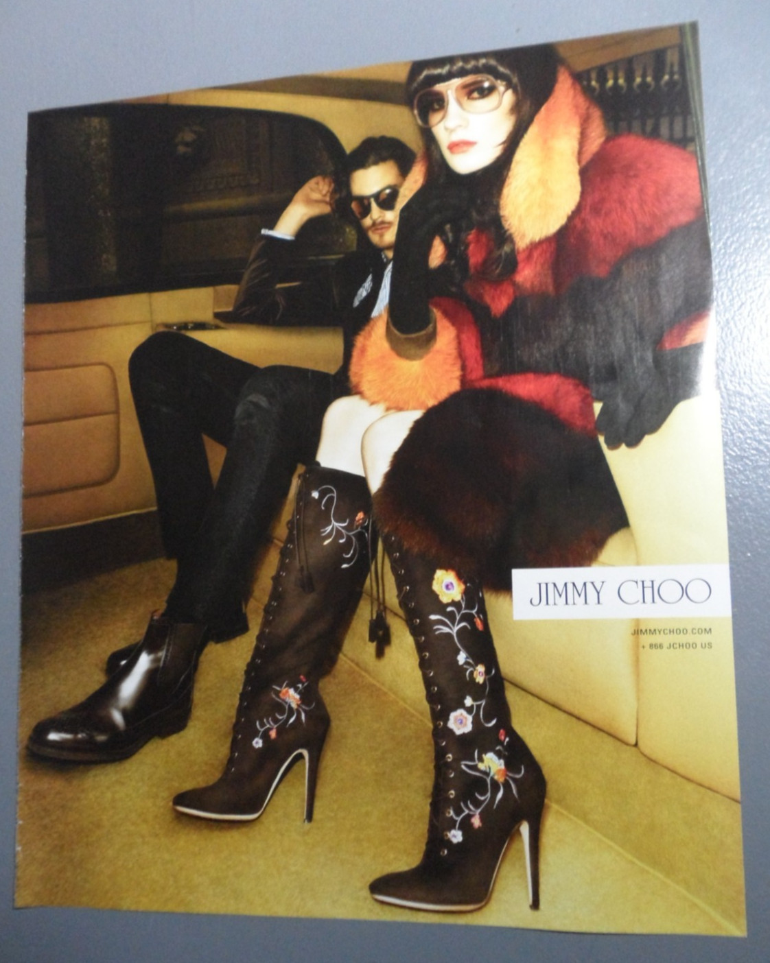 Jimmy Choo Embroidered Colorado Boots Couple Car Heels Fur Coat Print Ad 326