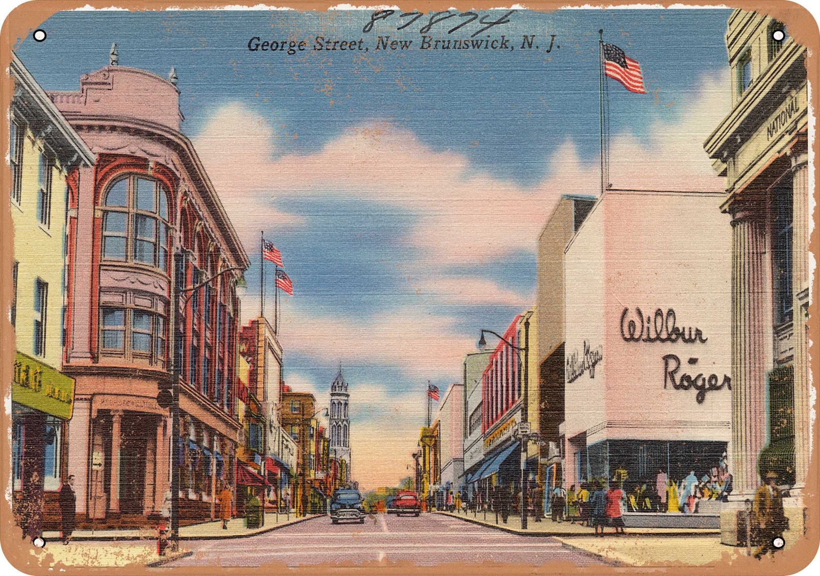METAL SIGN – New Jersey Postcard – George Street, New Brunswick, N. J.