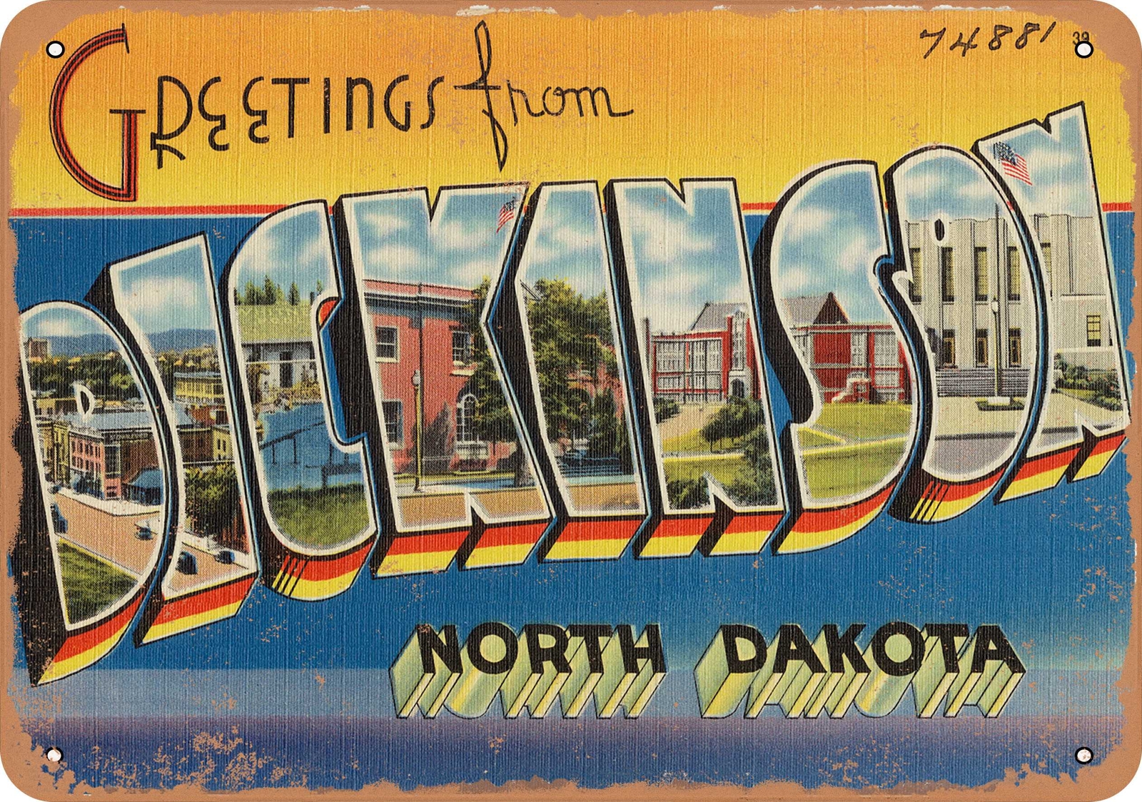 METAL SIGN – North Dakota Postcard – Greetings from Dickinson, North Dakota