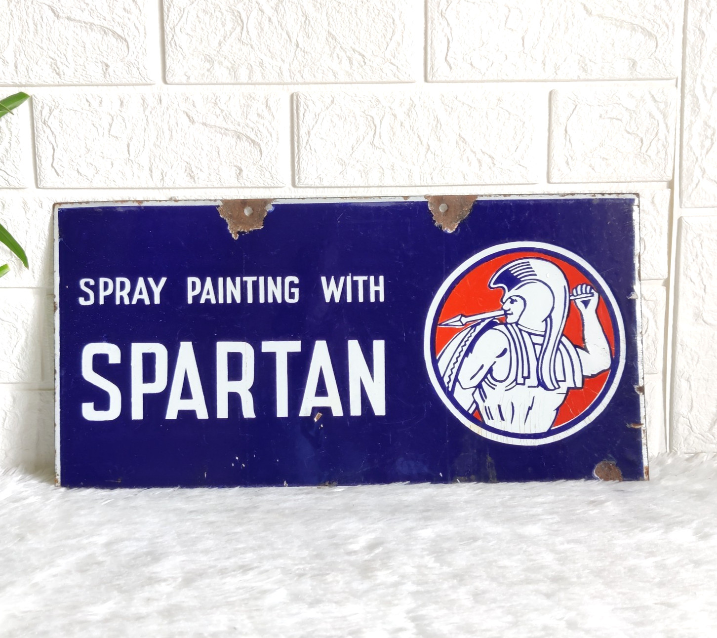 Antique Spartan Spray Paint Advertising Enamel Sign Board Rare Double Side EB740