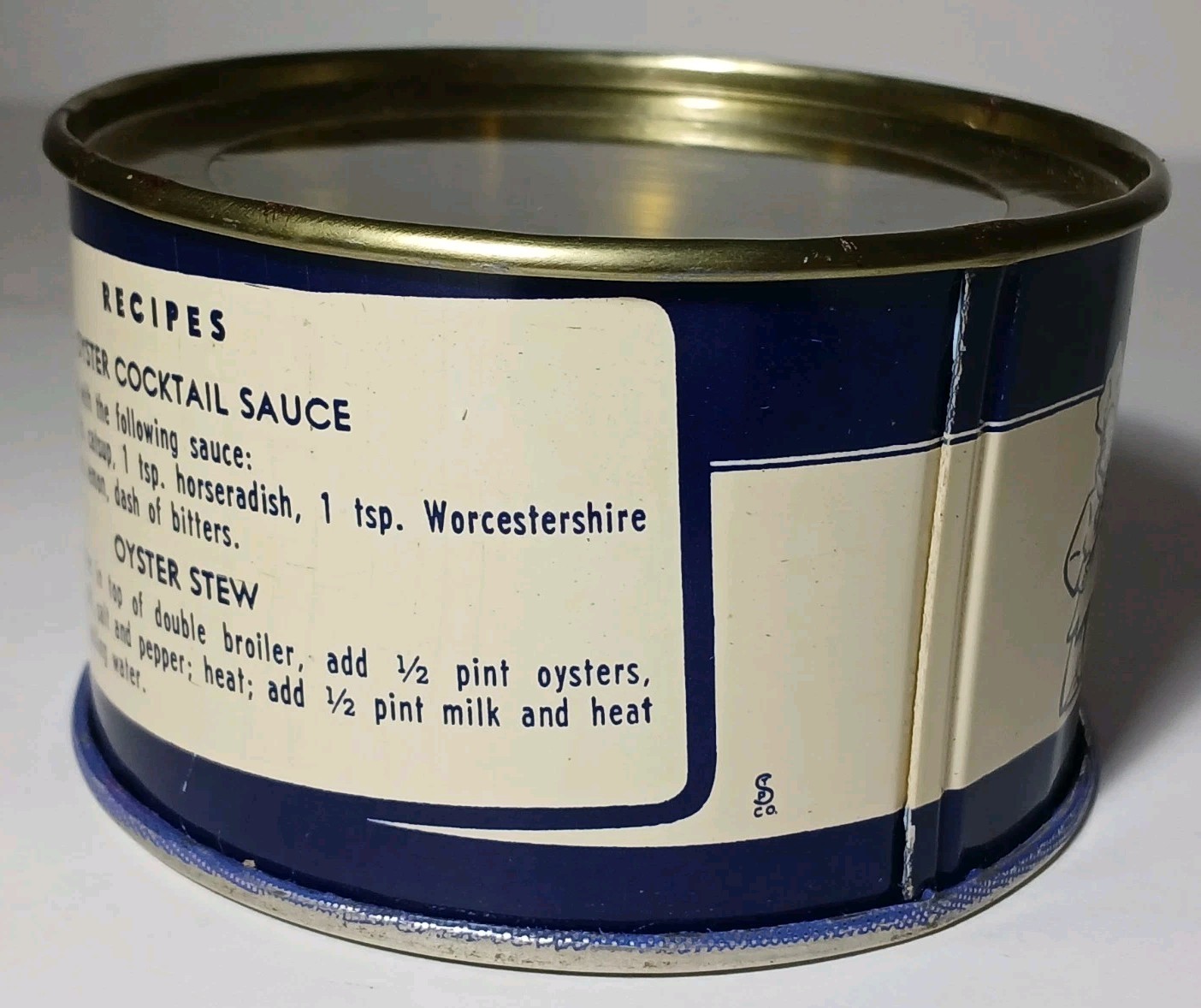 New 1960s Vintage Oyster Can Graphic Tin Can Lid Chef Graphic Bon Secour Alabama