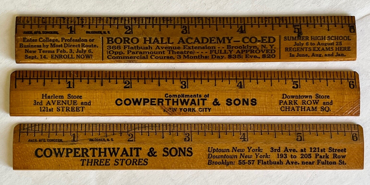 Vintage1936 – 3 Advertising Rulers 6″ Cowperthwait & Borough Hall New York City.