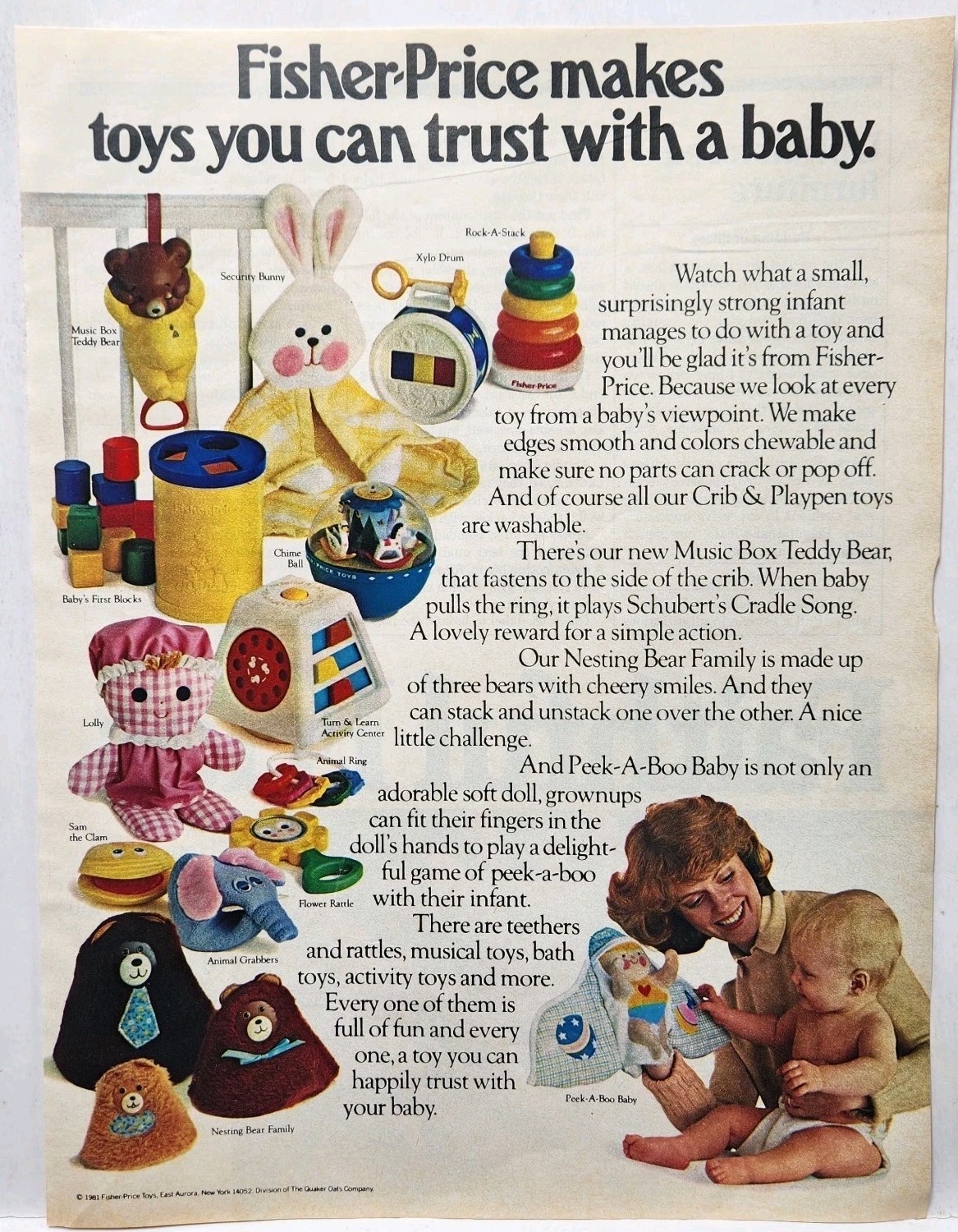 1981 Fisher Price Toys Peek A Boo Baby Retro Original Print Ad 80s