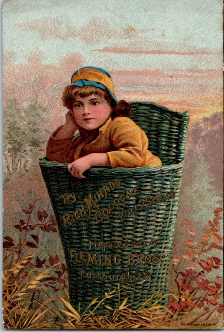 Victorian Trade Card 1888 Fleming Brs. Rich Mikado Cologne, Pittsburgh, PA