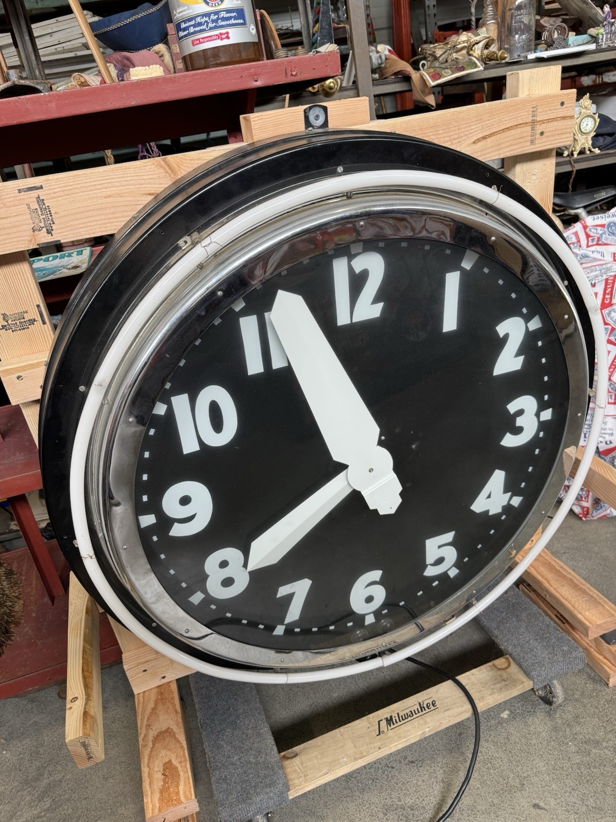 VTG Neon 44” Clock, 1940s Clock sign Diner Kitchen Retro Advertising Glo-Dial
