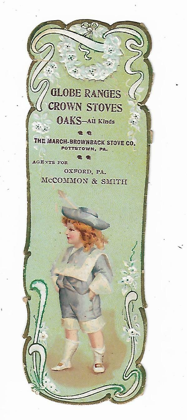 Trade Card Bookmark Globe Ranges March Brownback Stove Pottstown McCommon Oxford