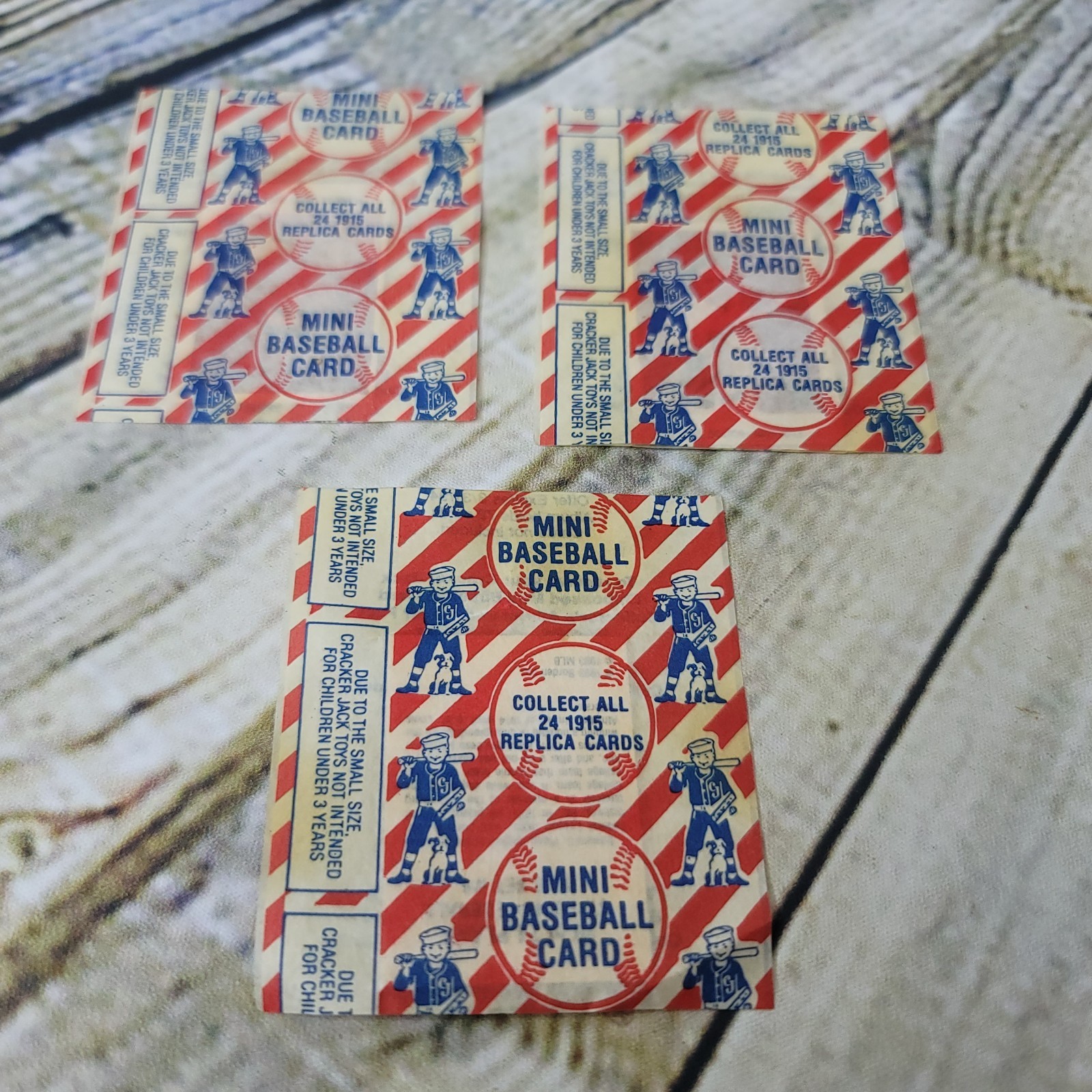 Vintage Lot of 3 CRACKER JACK Surprises Mini Baseball Replica Cards