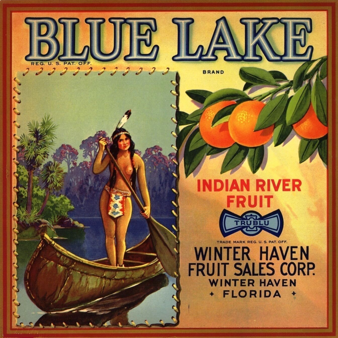 Winter Haven Florida Blue Lake Orange Fruit Crate Vintage Label Art Print 8×8