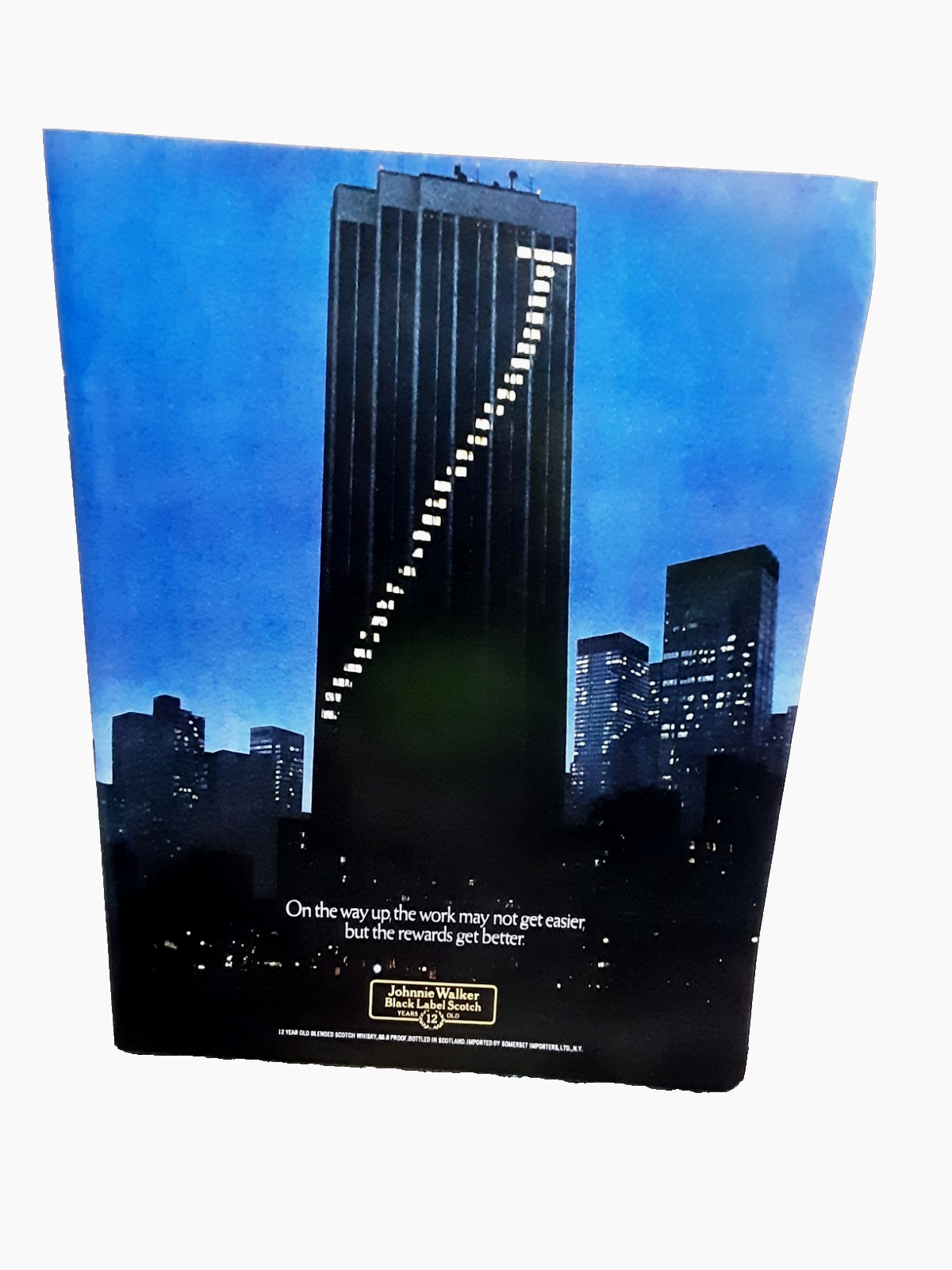 1980 Johnnie Walker Black Label Ad On the Way Up Vintage Whiskey Print Skyline