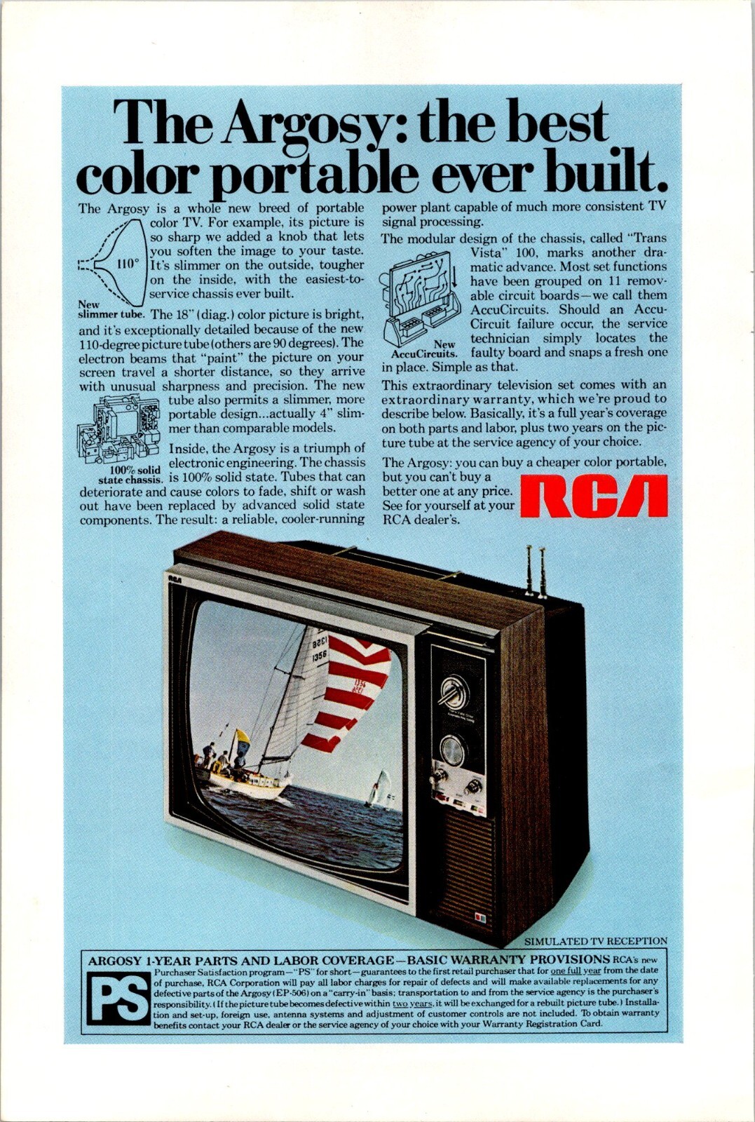 RC A The Argosy best color portable Built Original Vintage Print Ad