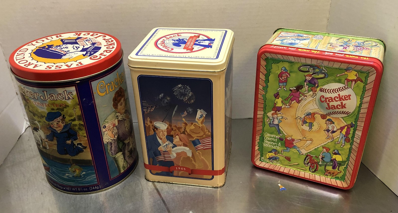 Cracker Jack Popcorn Tin Can Lot of 3 vintage baseball 100th 1993
