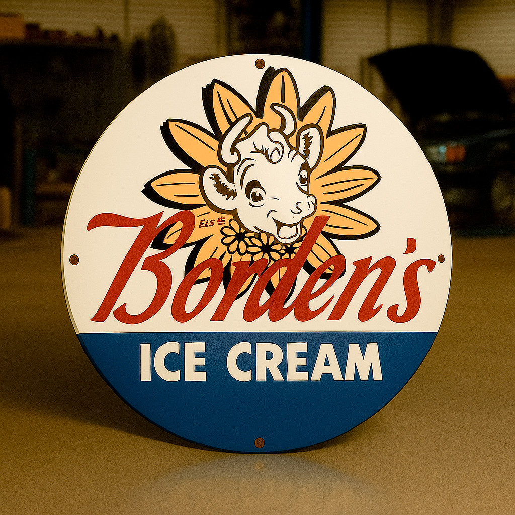 Vintage Borden’s Ice Cream Heavy Metal Sign XL – 19.7″ (50 cm)