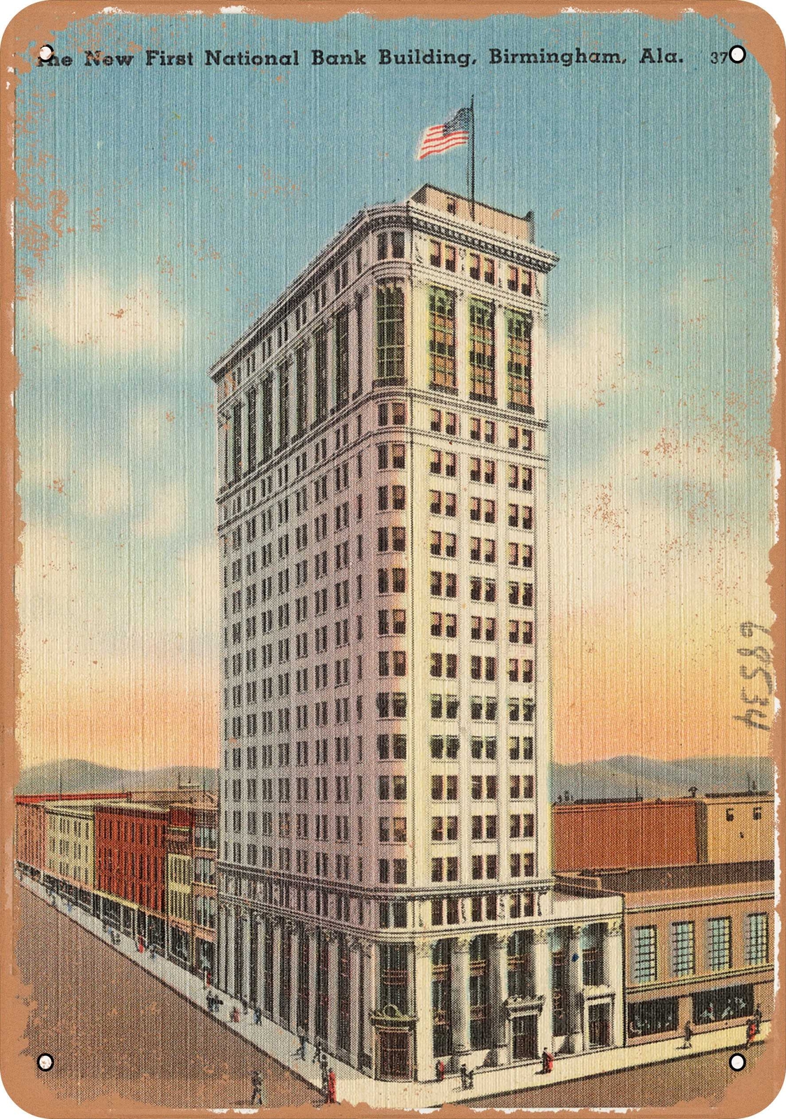 METAL SIGN – Alabama Postcard – The New First National Bank building, Birmingha