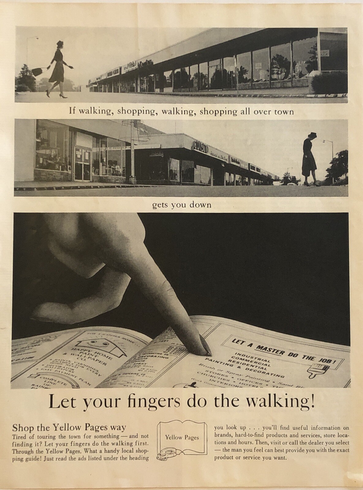 1962 Yellow Pages PRINT AD Shopping Phone Book Let Fingers Do Walking VTG 1960s