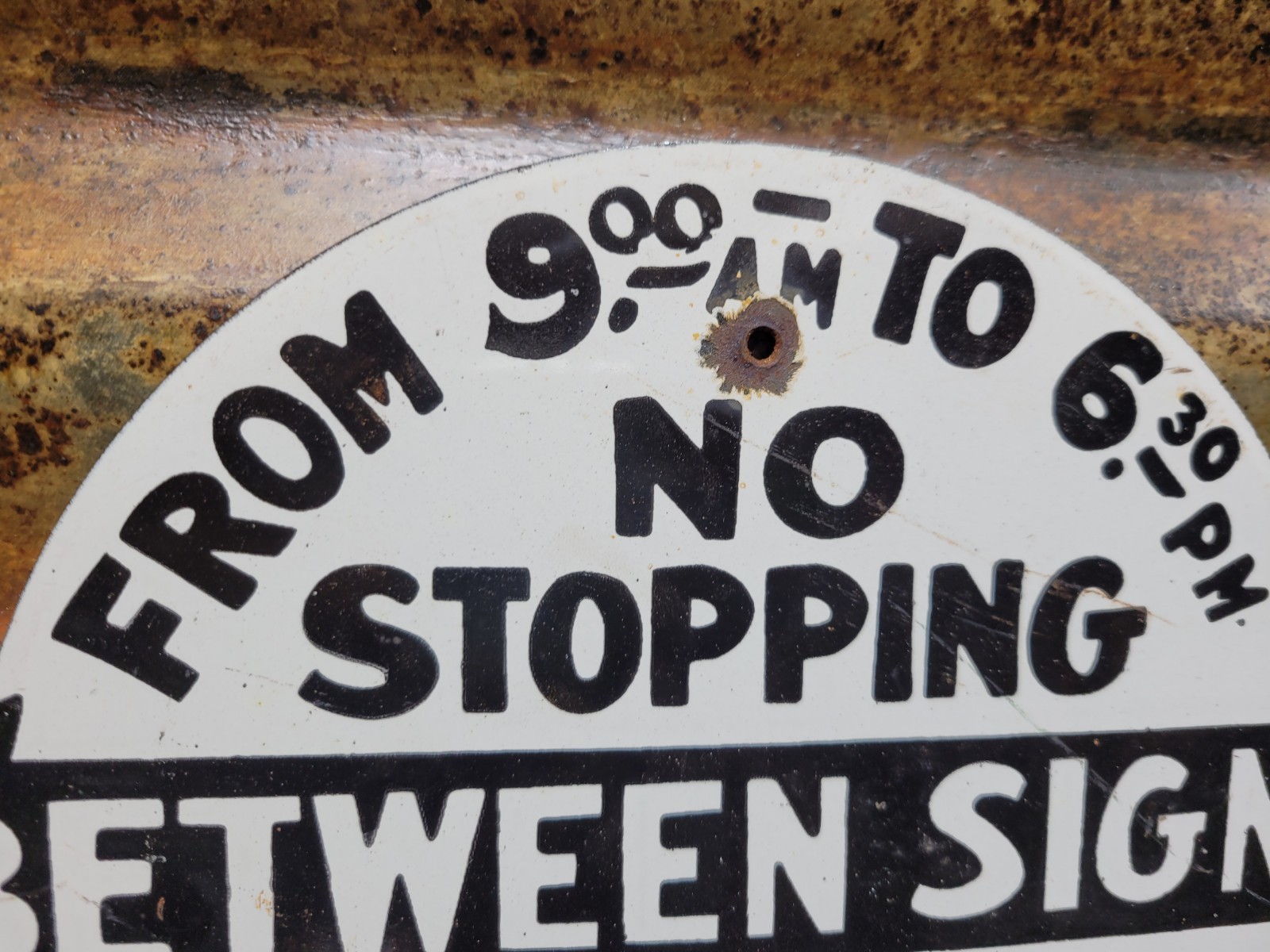 VINTAGE TRAFFIC PORCELAIN SIGN OLD NO STOPPING PARKING NYC TAXI CAB TRANSIT 12″