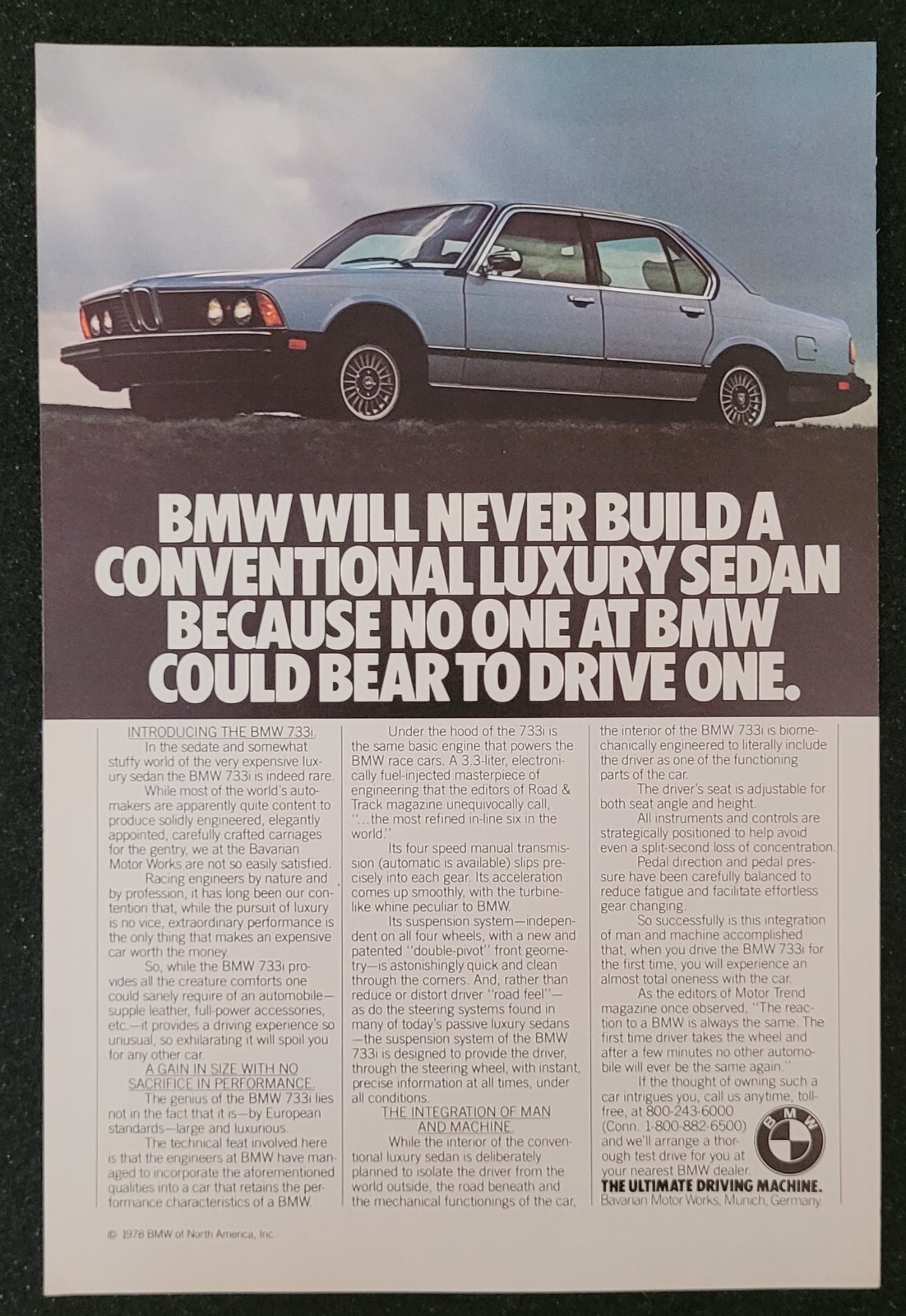 1978 BMW Luxury Sedan Vintage Print Ad 70’s Classic BMW Luxury Automobi Ephemera