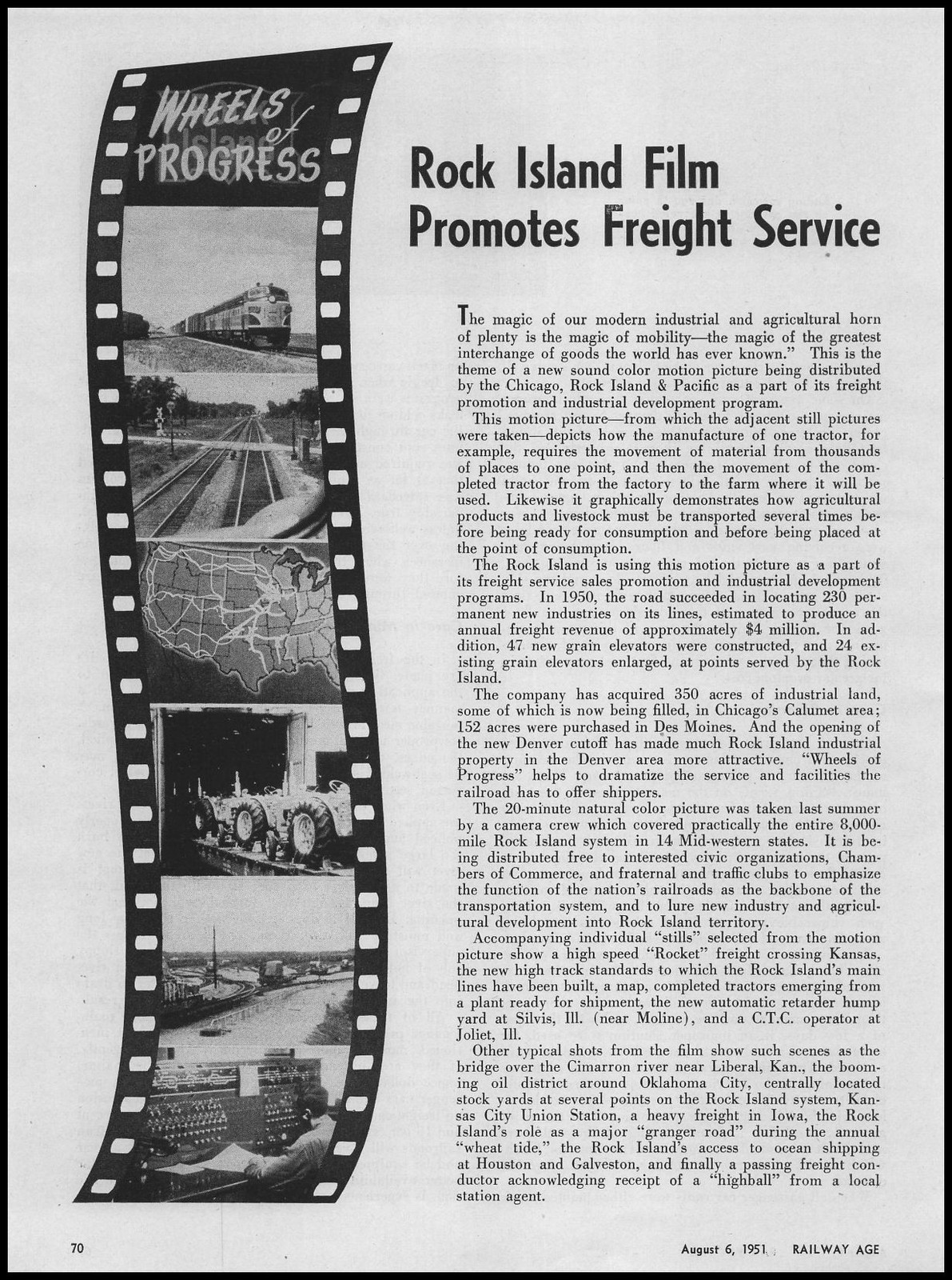 1951 Chicago Rock Island & Pacific Railroad “Wheels Of Progress” Film Print Ad