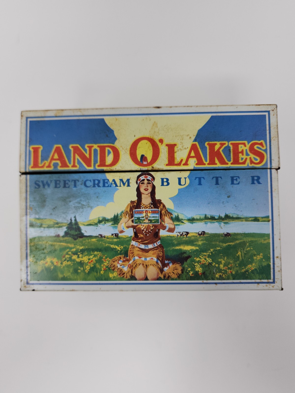 VINTAGE LAND O LAKES SWEET CREAM BUTTER METAL RECIPE BOX MADE IN USA