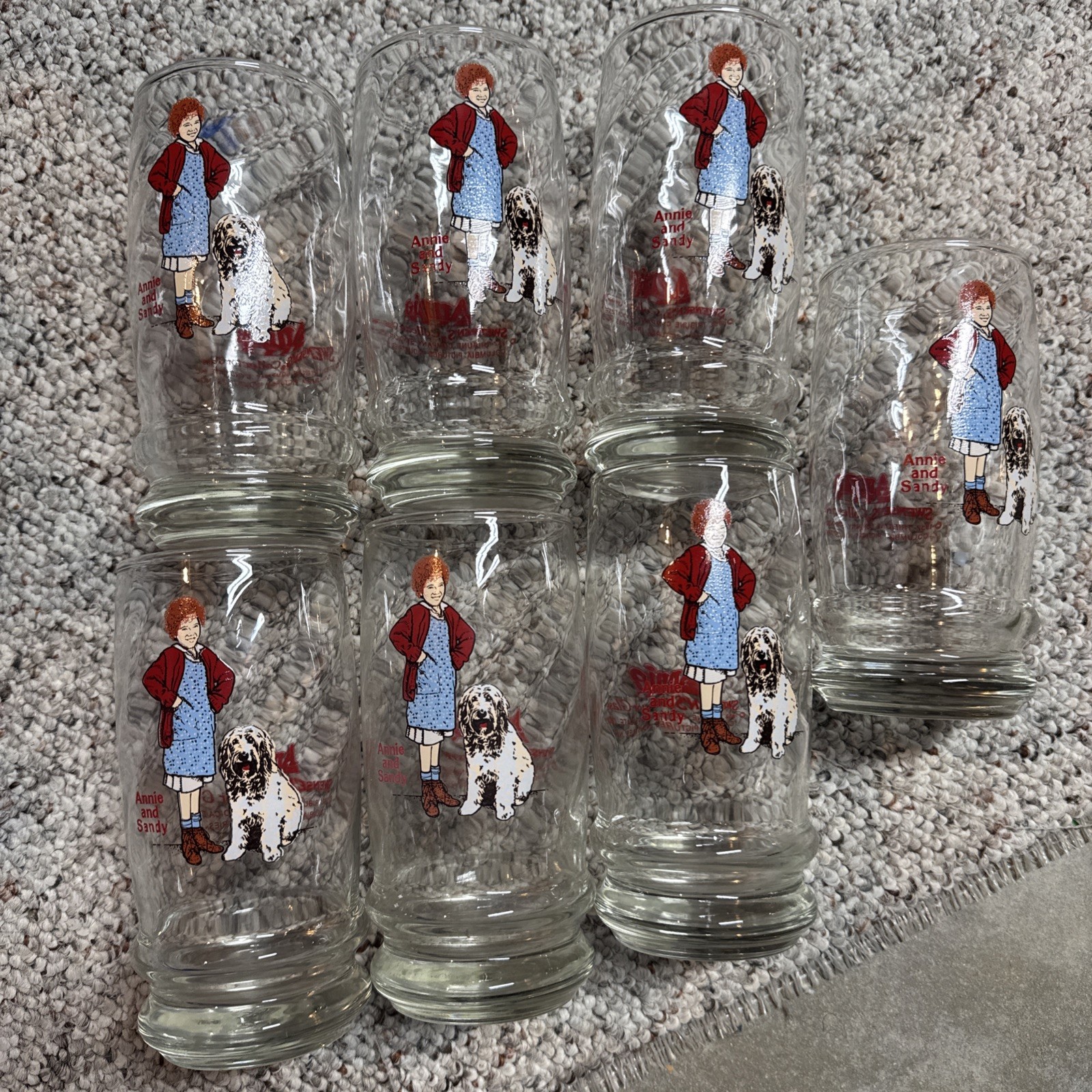 Set Of 7 Vintage 1982 Swensen’s ANNIE & SANDY Collector’s Glass Tumblers NEW