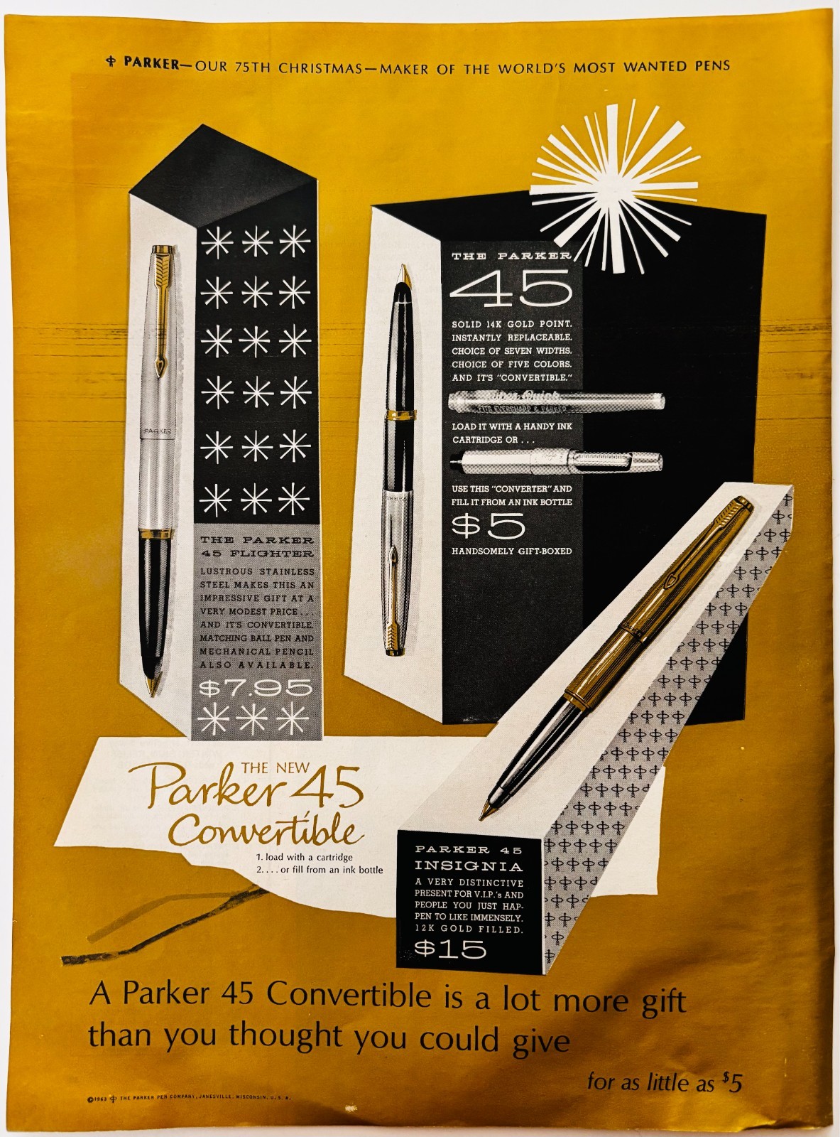 1963 Parker 45 Convertible Pen Advertisement Vintage Writing Instruments DWXX2