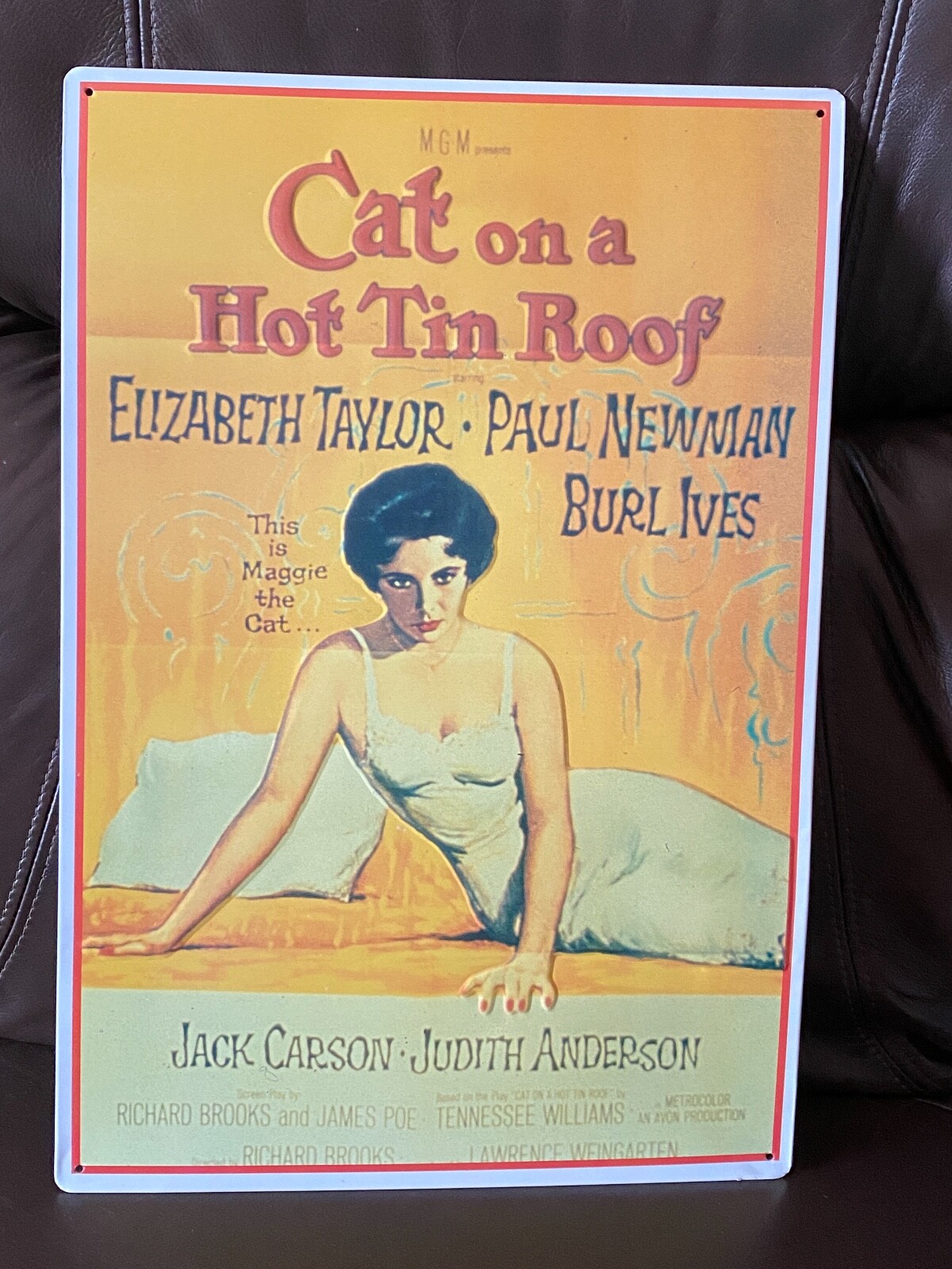 Cat On A Hot Tin Roof Metal Sign, 1958 Turner Entertainment, Excellent Vintage