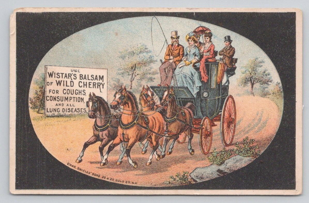 Wistar’s Balsam Wild Cherry Cough Medicine Horse Carriage Victorian Trade Card