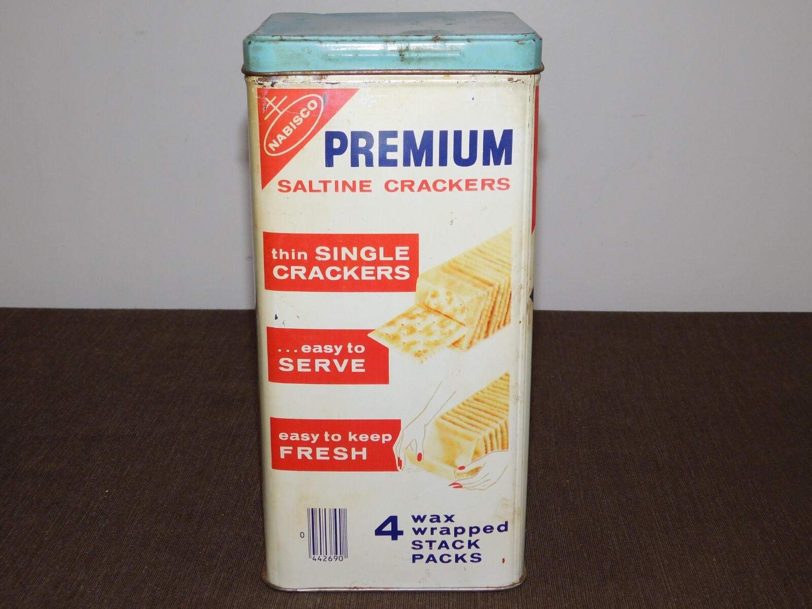 VINTAGE KITCHEN 9 1/2″ HIGH 1969 NABISCO SALTINE CRACKERS TIN BOX CAN *EMPTY*