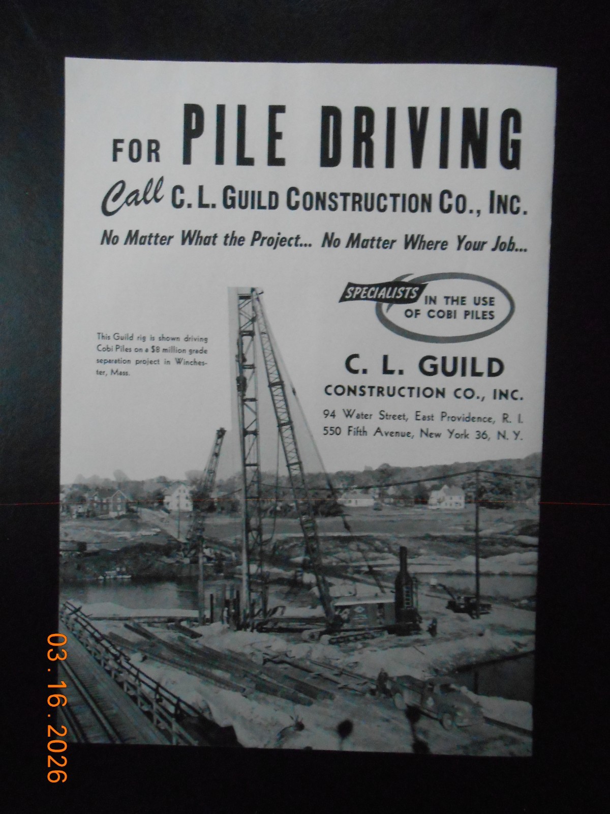 1956 C.L. Guild Construction RI Pile Driving Winchester MA AD Sprague & Henwood