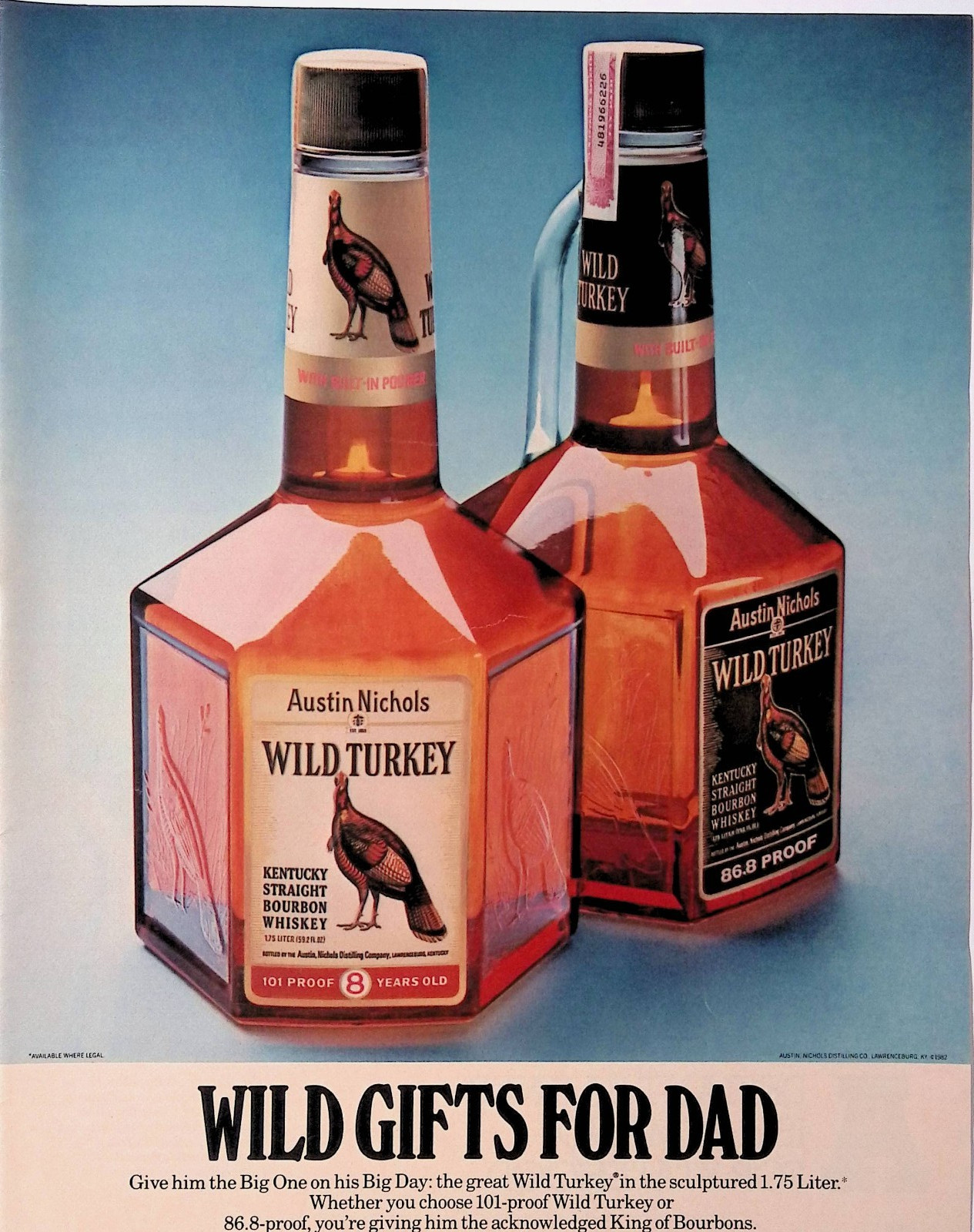 1982 Wild Turkey Bourbon Whiskey Wild Gifts for Dad Vintage Print Ad Life June