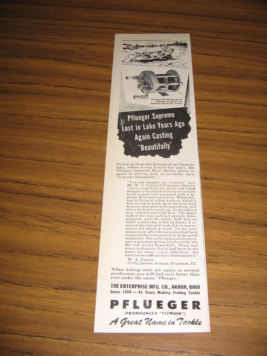 1945 Print Ad Pflueger Fishing Reels Enterprise Mfg Akron,OH