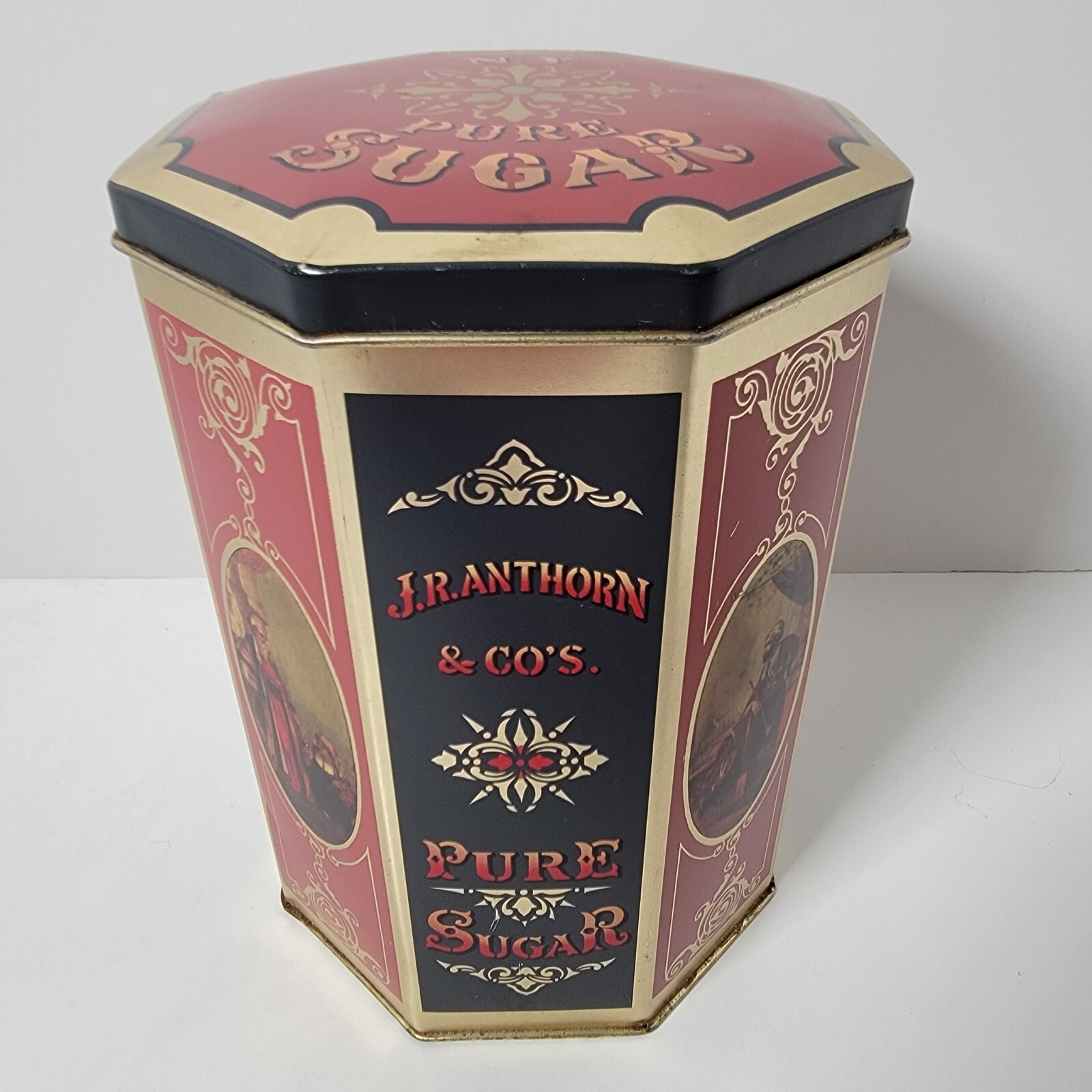 Vtg Replica J R Anthony & Co Pure Sugar Tin Canister Made in England 6.5″ Tall