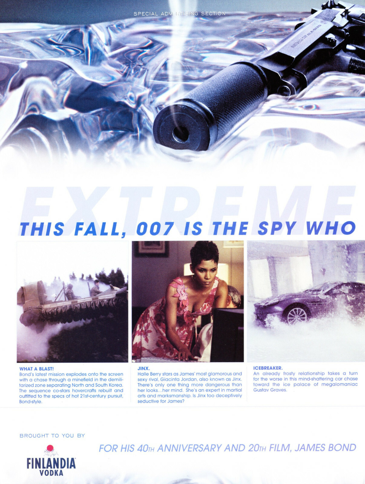 FINLANDIA VODKA AD #37 RARE 2002 OUT OF PRINT 4 PGS JAMES BOND 007 AD