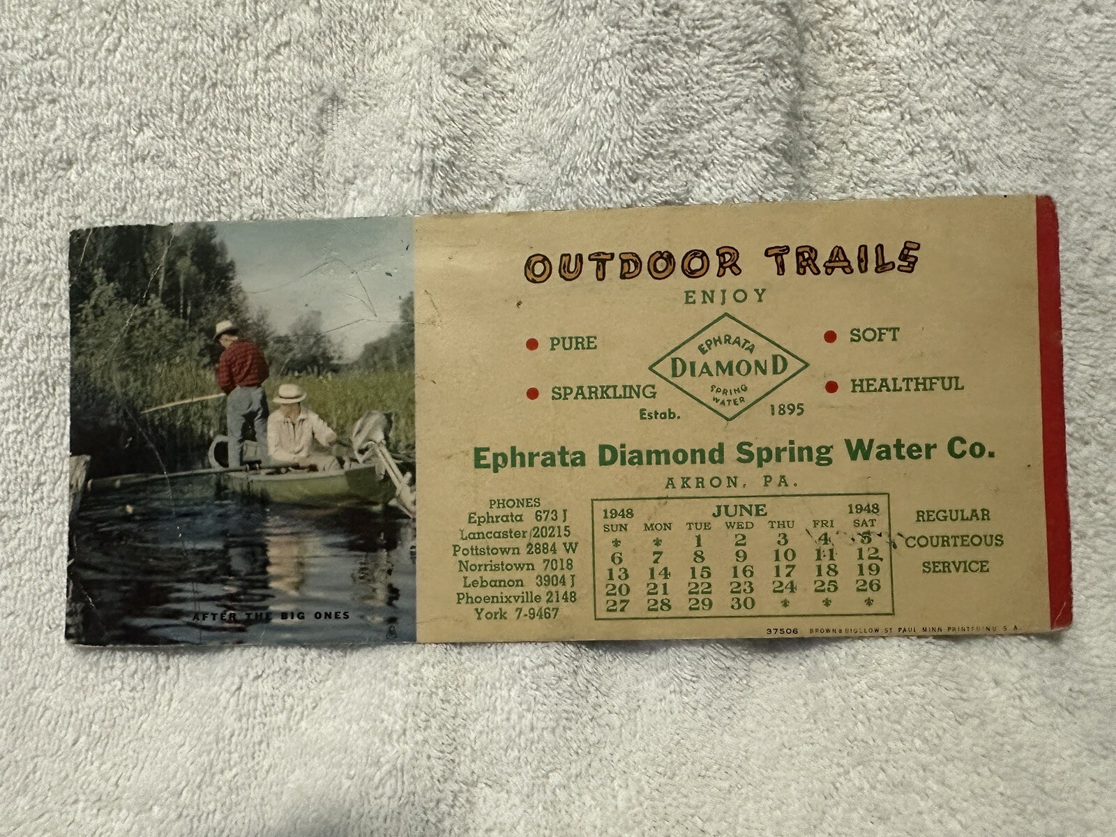 Ephrata Diamond SpringWater Co. Calendar Adv. Ink Blotter 1948 Akron, PA