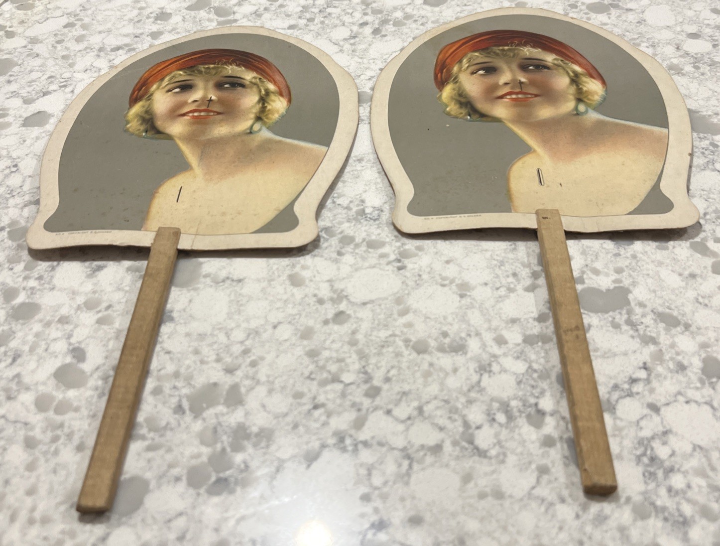 2 Vintage 1920s-40 Advertising “Praetorian Building” Paper Rigid Fixed Hand Fans