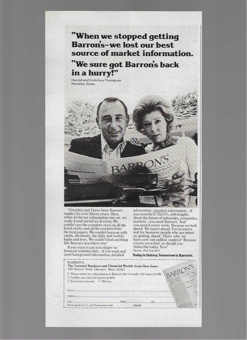 Barron’s National And Financial Weekly Dow Jones 1978 Vintage Print Ad