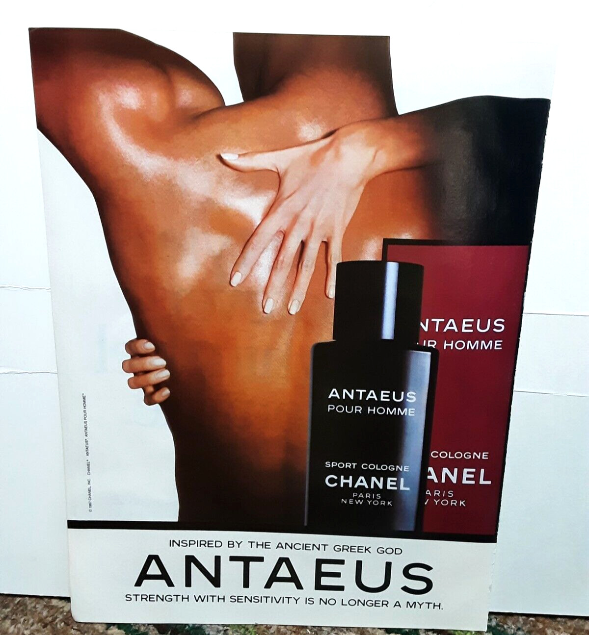 1987 Chanel Antaeus Sport Cologne Man Bare Back Original Vintage print ad 80s