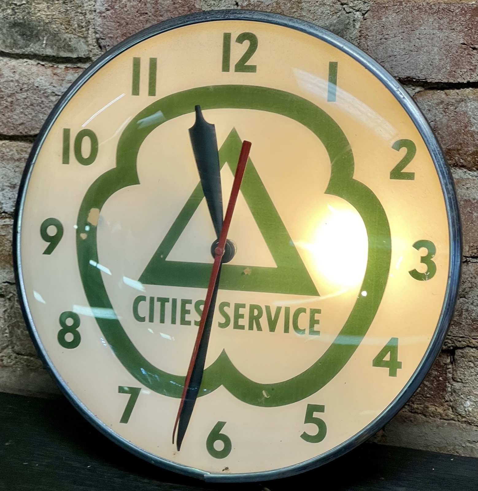 VINTAGE 15″ CITIES SERVICE GAS STATION OIL PAM LIGHTED CLOCK SIGN ADVERTISING