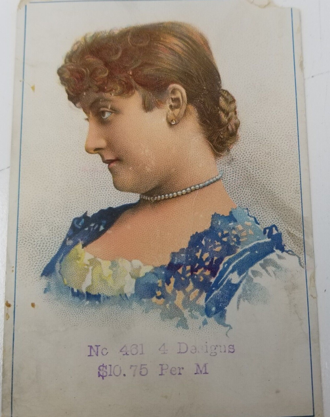 Victorian Sales Card Advertisement Jewelry Woman with Price List