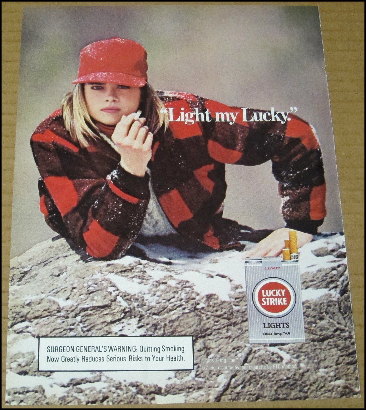 1986 Lucky Strike Lights Cigarettes Print Ad Vintage Advertisement Light My Luck