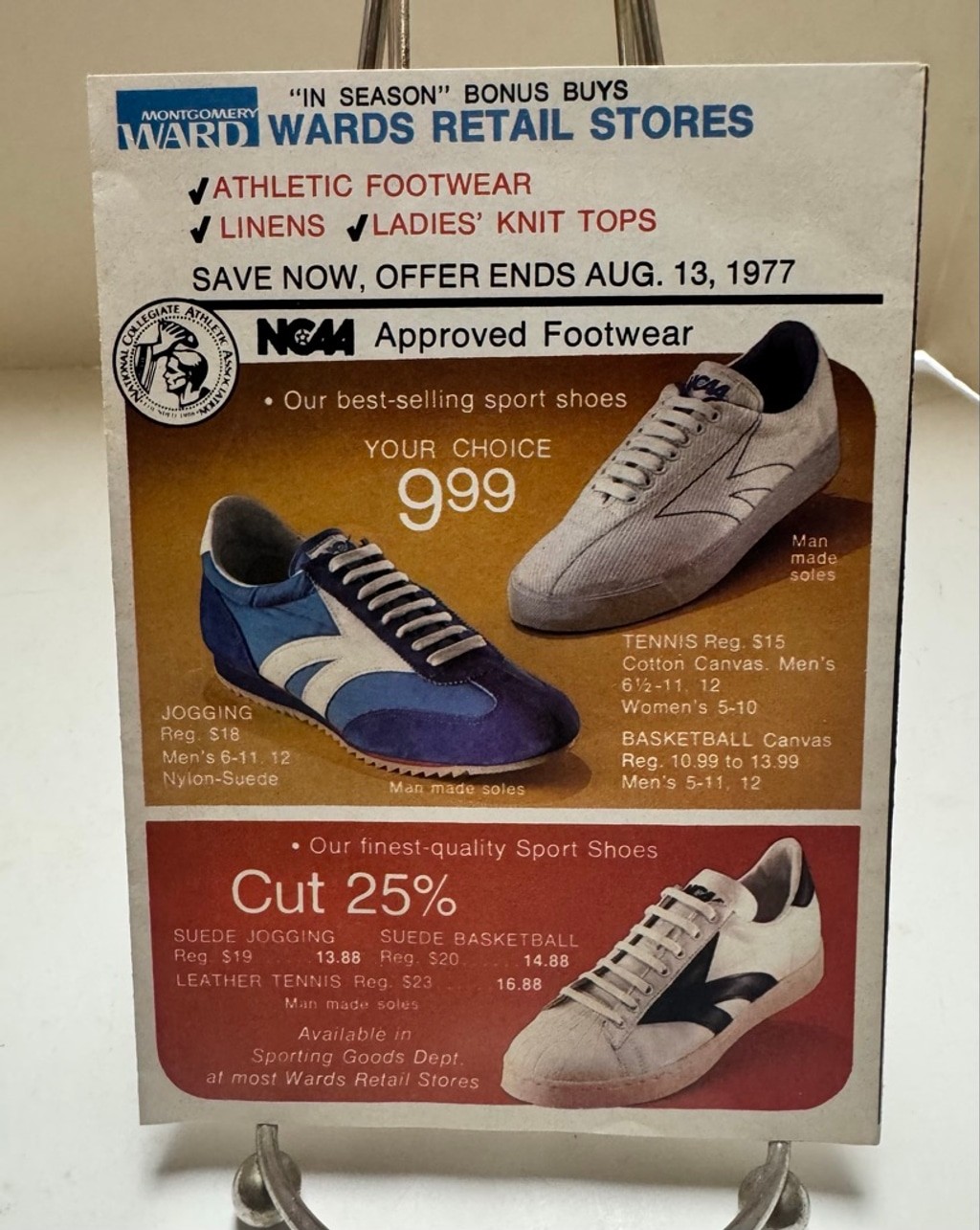 1977 Montgomery Ward Bonus Buys flyer- NCAA Approved Sports Shoes